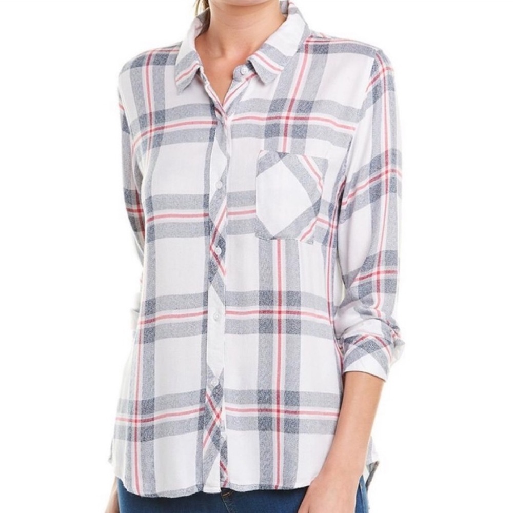 Rails White Plaid Button-Down Shirt with Gray and Pink Stripes